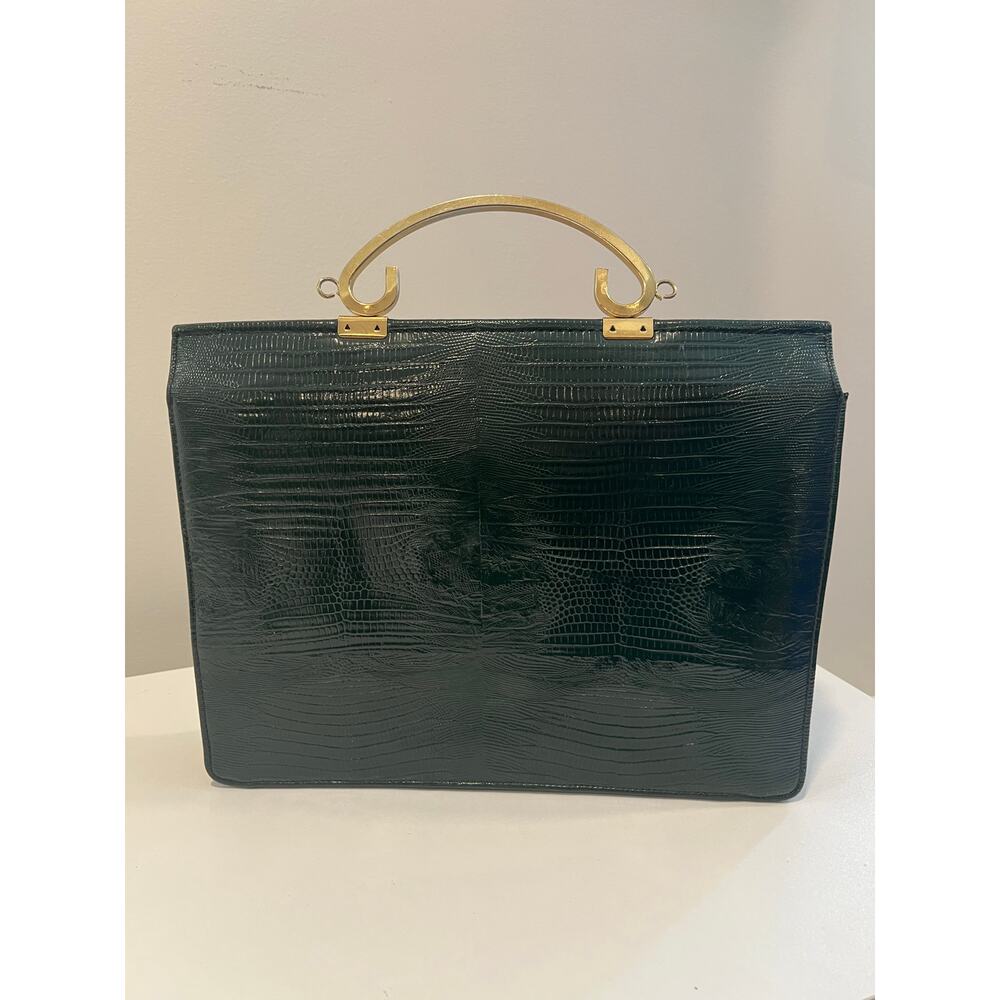 Vintage Charisma Handbag Green Leather Gold Handle JL - Picture 4 of 11